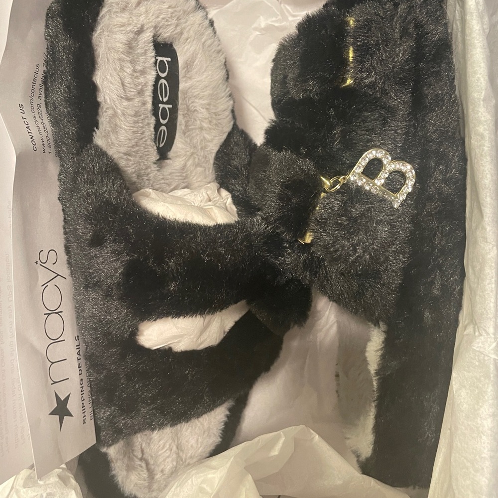 Bebe Black Furry Slippers